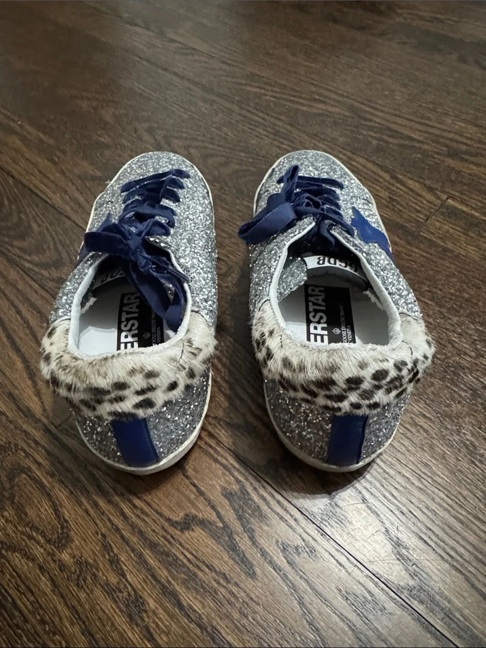 Golden Goose Silver Glitter Sneakers with Blue Star 38 - Picture 4 of 5